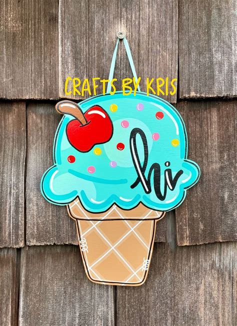 READY TO SHIP Ice Cream Cone Door Hanger Sign Summer Decor Etsy