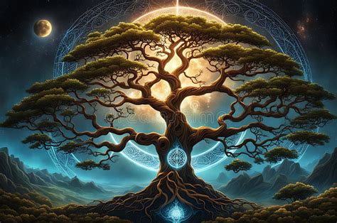 Yggdrasil Majestic Tree Of Life From Norse Mythology Branches Entwining The Cosmos Trunk