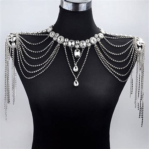 Tinksky Wedding Bride Crystal Diamante Choker Necklace Shoulder Chain