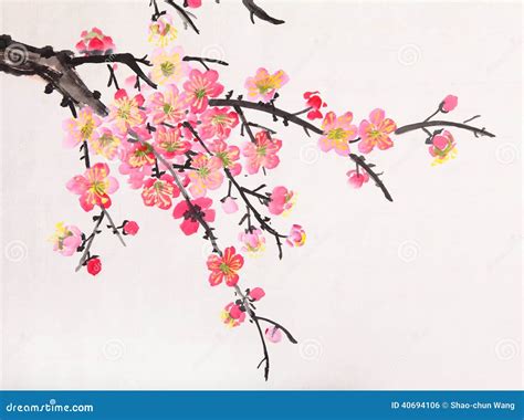 Peinture Chinoise Des Fleurs Fleur De Plomb Photo Stock Image Du