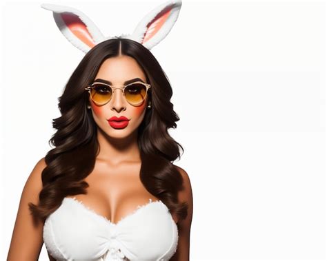 Premium Photo Sexy Brunette Woman Wearing Bunny Ears And Sunglasses Beauty Fashion