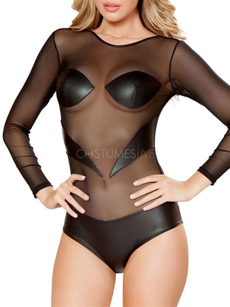 Venta Body Transparente Negro Manga Larga En Stock