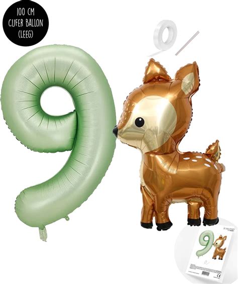 Snoes Bambi Basis Ballon Set XXL Cijferballon Olijf Nude 9 Lief Hert Cijfer Bol