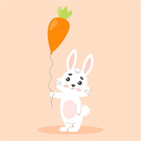 Sute Conejito De Pascua Blanco Con Globo De Zanahoria Ilustraci N