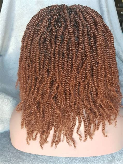 Handmade Glueless Braided 13x6 Wig Afro Kinky Spring Twist 30 Auburn