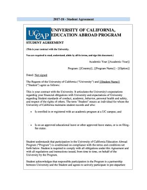 Fillable Online Eap Ucop 2017 18 Student Agreement Fax Email Print