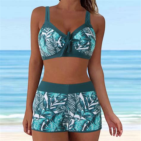 Women Bikini Swimsuits With Shorts Two Piece Floral Sexy Pushup Summer