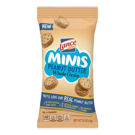 Lance Sandwich Crackers, Whole Grain, Minis, Peanut Butter 2.5 oz ...