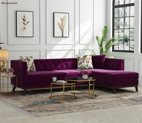 Buy Berlin L Shape Right Aligned Corner Sofa Velvet Mulberry Pink