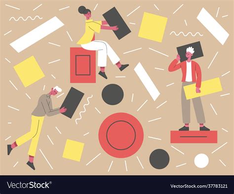 People With Abstract Geometric Shapes Teamwork Vector Image