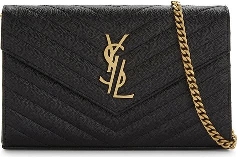 Saint Laurent Monogram Quilted Pebbled Leather Wallet On A Chain