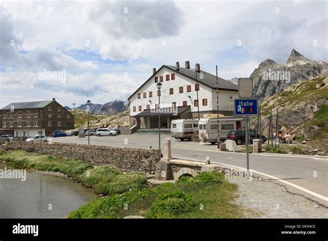 The border crossing between Italy and Switzerland, st. Bernhard Pass ...