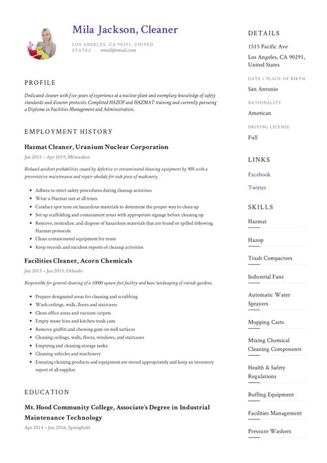 Cleaner Resume Example Resume Guide Resume Examples Guided Writing