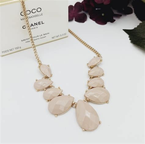 Jewelry Gold Tone Light Tan Nude Multifaceted Teardrop Pendant