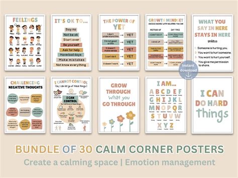 Boho Calming Corner Posters Printable Calm Corner Sign Calming