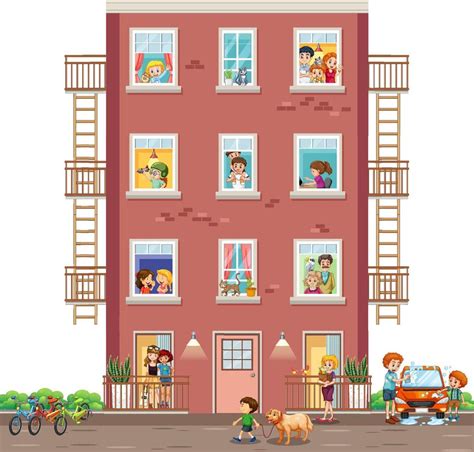 Apartment Windows With Neighbors Cartoon Character Vector Art