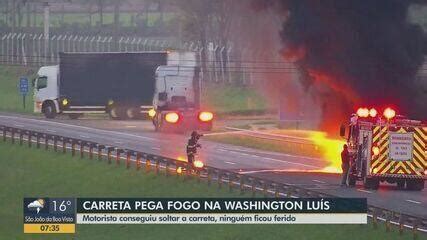 FOTOS carreta pega fogo na Rodovia Washington Luís em Rio Claro São