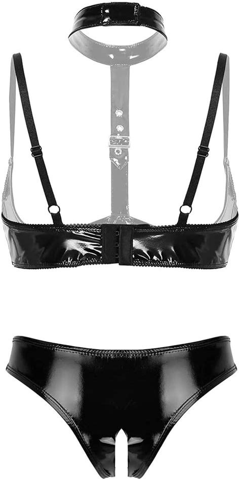 Buy YiZYiF Womens 2 Piece Lingerie Set Stretch Vinyl Shelf Bra Quarter