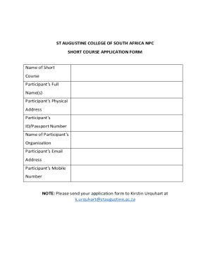 Fillable Online Short Course Application Form Fax Email Print PdfFiller