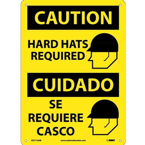 Caution Hard Hats Required Sign Bilingual Esc716ab