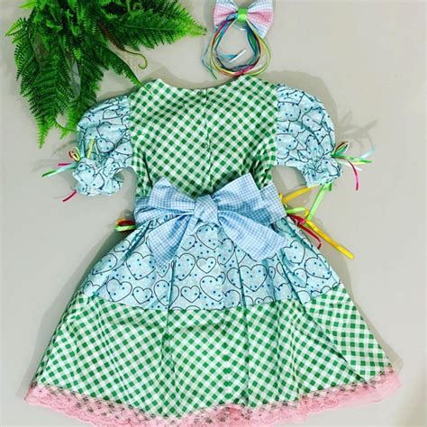 Vestido Caipira Infantil Xadrez Coração Festa Junina Elo7