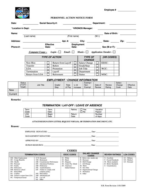 Personnel Action Notice Form Fill Online Printable Fillable Blank