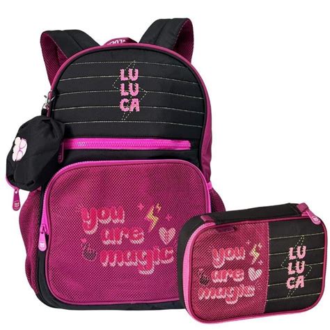 Kit Mochila De Costas E Estojo Oficial Luluca Preto Rosa Preto