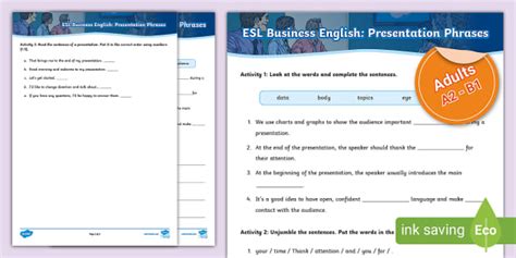 ESL Business English Presentation Phrases Activity Sheet