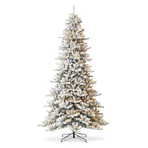 10ft. Pre-Lit Flocked Fir Artificial Christmas Tree, Warm White Lights ...