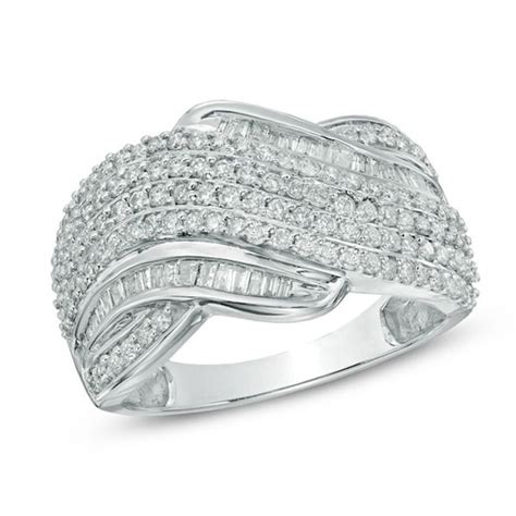 1 Ct Tw Diamond Multi Row Wave Ring In 10k White Gold Zales