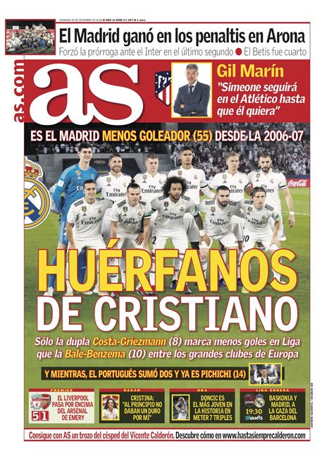 La Portada Del Diario As 30 12 2018