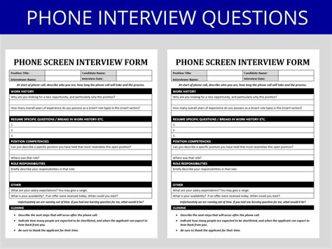 Phone Interview Questions Template Prescreen Telephone Interviewing