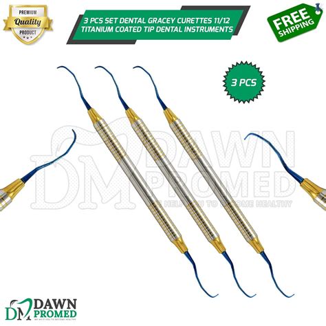 3 Pcs Set Dental Gracey Curettes 11 12 Titanium Coated Tip Dental Inst