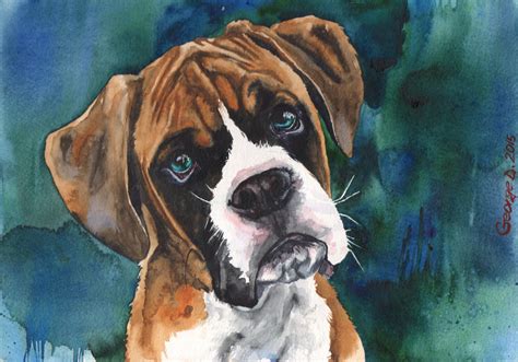 Boxer Puppy Watercolor Print Of The Original Painting Blue