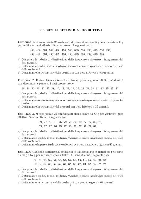 Esercizi Statistica Descrittiva ESERCIZI DI STATISTICA DESCRITTIVA