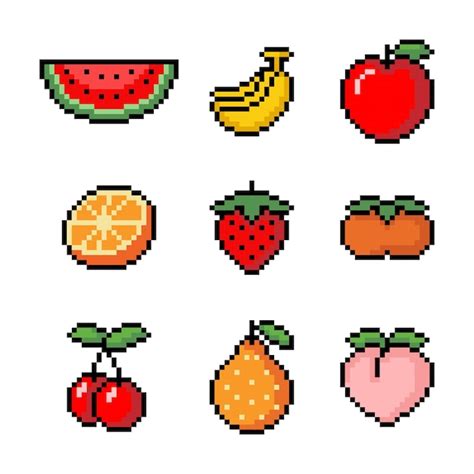 Premium Vector | Collection of mixed pixelated fruits