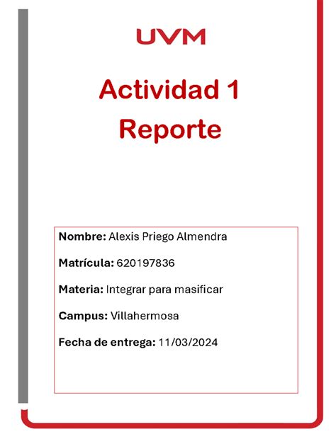 Actividad Reporte Integrar Para Masificar Actividad Reporte