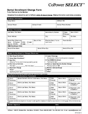 Fillable Online Dental EnrollmentChange Form CoPower Fax Email Print