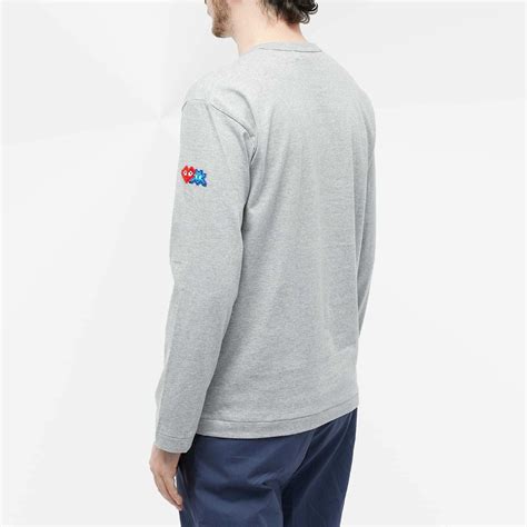 Comme Des Garçons Play Mens Long Sleeve Invader T Shirt In Grey Comme Des Garcons Play