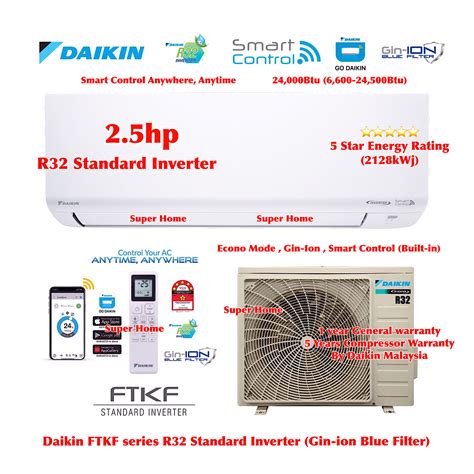 Daikin 2 5hp R32 Standard Inverter Aircond FTKF Series FTKF71B RKF71A