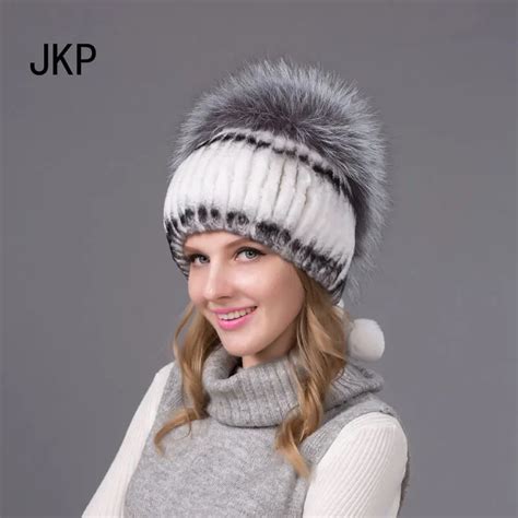 2018 Brand New Fashion Fur Caps Women S Winter Knitted Rex Rabbit Fur