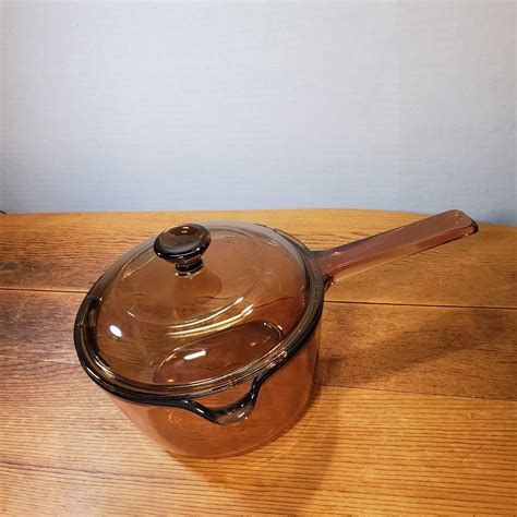 Liter Vintage Amber Vision Corning Pyrex Glass Saucepan Pot Etsy