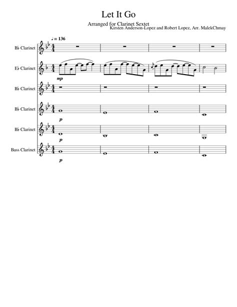 Let It Go Sheet Music For Clarinet In E Flat Clarinet In B Flat Clarinet Bass Woodwind