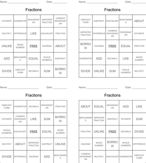 Fractions Word Search Wordmint