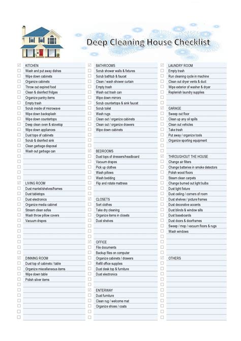 Printable Deep Cleaning House Checklist Free Download And Print For You