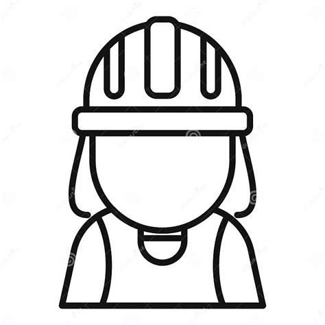 Female Construction Worker Wearing Protective Hard Hat Line Icon Stock