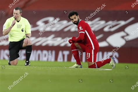 Liverpools Mohamed Salah R Kneels Prior Editorial Stock Photo Stock