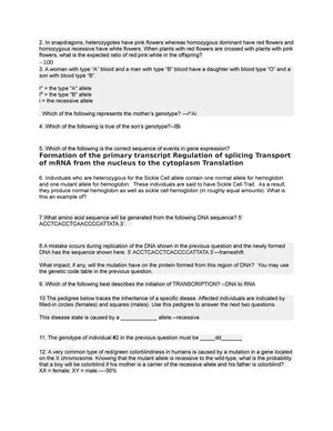 BIO 151 Exam 2 Study Guide Practice Assignment For Exam 2 Please