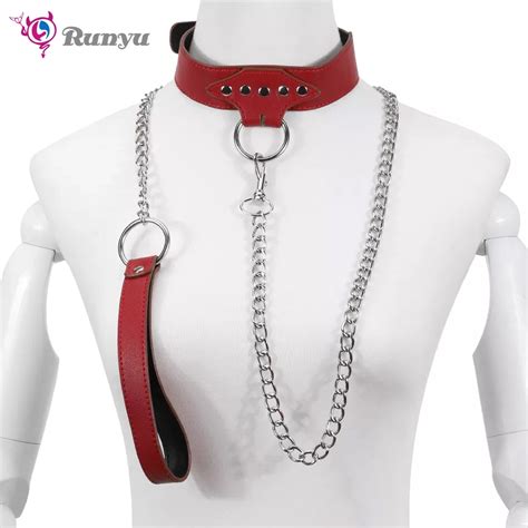 Leather Slave Bdsm Collar With Leash Adult Games Bondage Restraint Neoprene Pu Fetish Collar