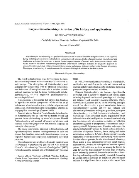 (PDF) Enzyme histochemistry: A review of its history and applications